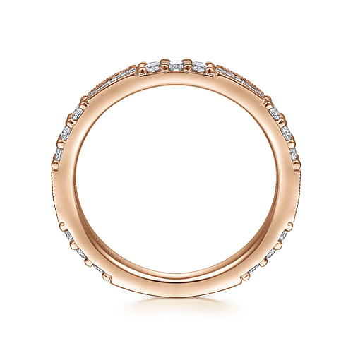 14K Rose Gold Baguette and Round Diamond Stackable Ring