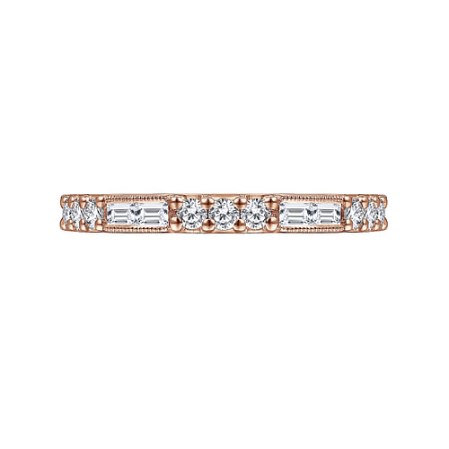 14K Rose Gold Baguette and Round Diamond Stackable Ring