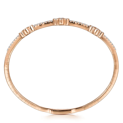 14K Rose Gold Bangle with Clover Diamond Stations 14K Rose Gold Bangle with Clover Diamond Stations