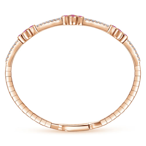 14K Rose Gold Bangle with Diamond and Ruby Quatrefoil Stations