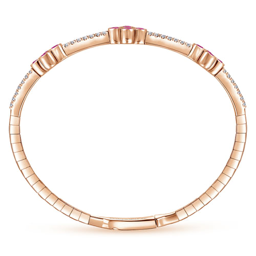 14K Rose Gold Bangle with Diamond and Ruby Quatrefoil Stations