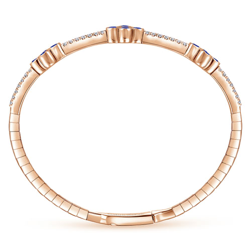 14K Rose Gold Bangle with Diamond and Sapphire Quatrefoil Stations