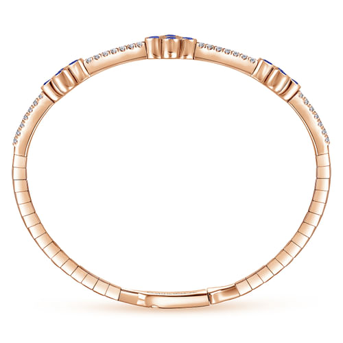 14K Rose Gold Bangle with Diamond and Sapphire Quatrefoil Stations
