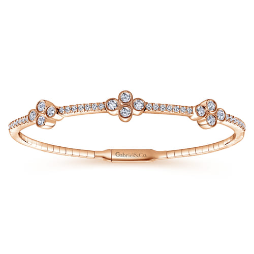 14K Rose Gold Bangle with Quatrefoil Diamond Stations 14K Rose Gold Bangle with Quatrefoil Diamond Stations