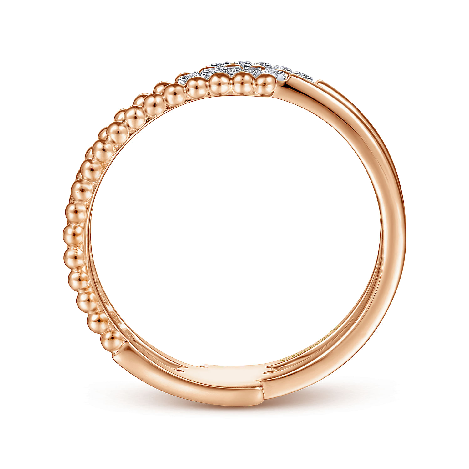 14K Rose Gold Beaded Interlocking Diamond Ring