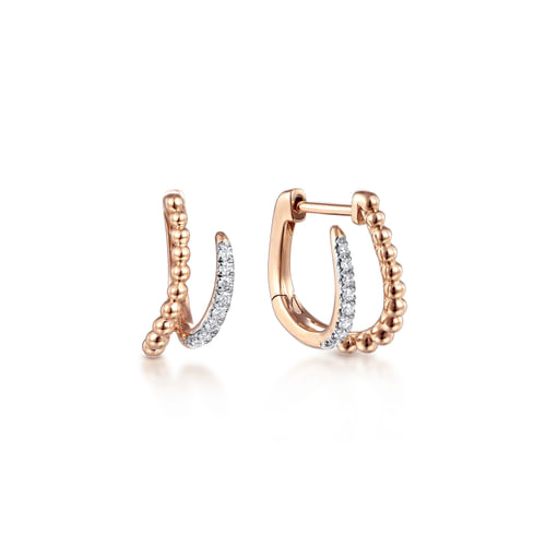 14K Rose Gold Beaded Pavé Diamond Huggies