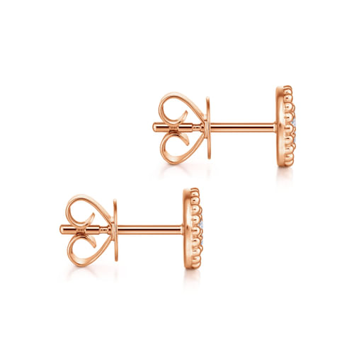 14K Rose Gold Beaded Round Diamond Cluster Stud Earrings