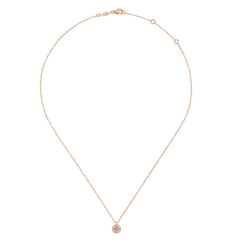 14K Rose Gold Beaded Round Floating Diamond Pendant Necklace