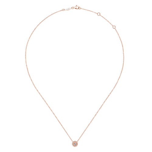 14K Rose Gold Bezel Set Floral Diamond Pendant Necklace