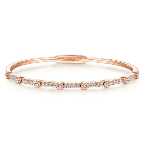 14K Rose Gold Bezel Station Diamond Bangle