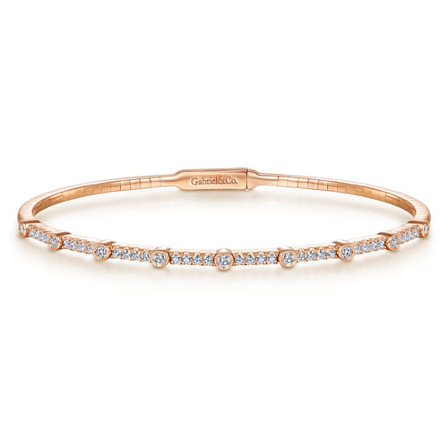 14K Rose Gold Bezel Station Diamond Bangle