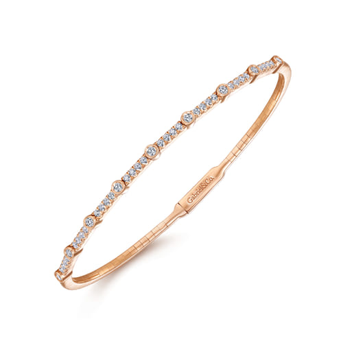 14K Rose Gold Bezel Station Diamond Bangle