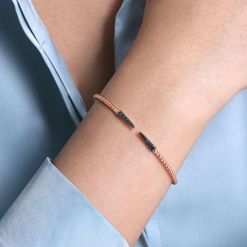 14K Rose Gold Black Diamond Bangle