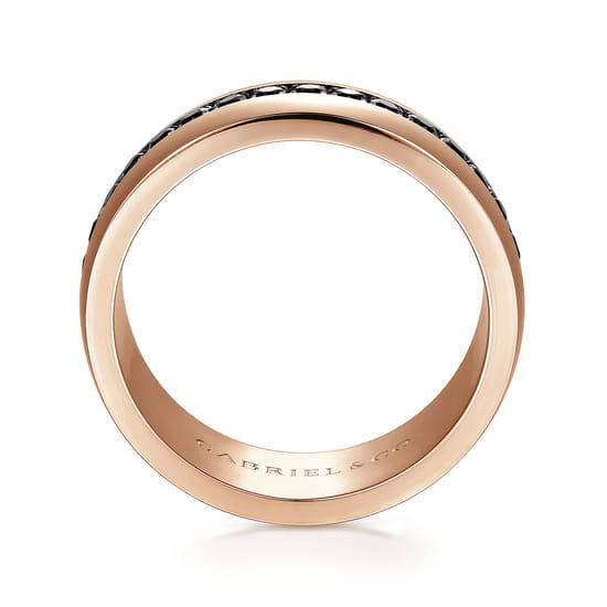 14K Rose Gold Black Diamond Mens Wedding Band in High Polished Finish angle 2