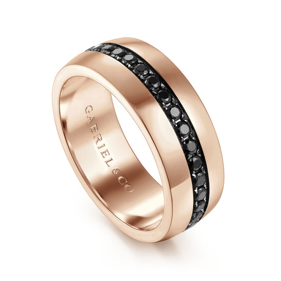14K Rose Gold Black Diamond Mens Wedding Band in High Polished Finish angle 3