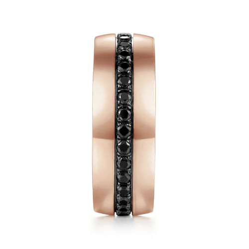 14K Rose Gold Black Diamond Mens Wedding Band in High Polished Finish