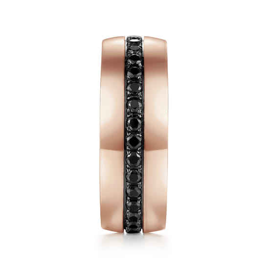 14K Rose Gold Black Diamond Mens Wedding Band in High Polished Finish angle 4