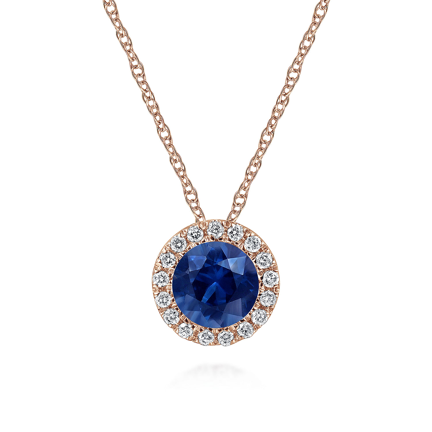 14K Rose Gold Blue Sapphire Pendant Necklace