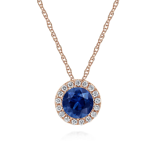 14K Rose Gold Blue Sapphire Pendant Necklace