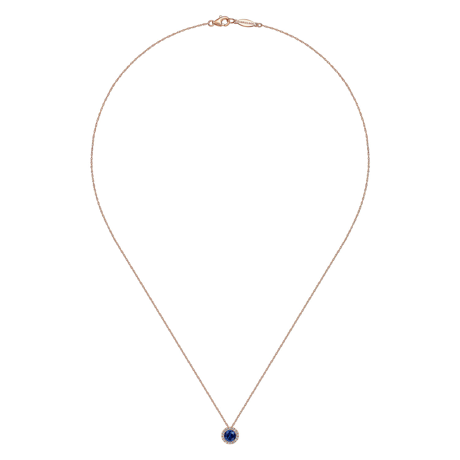 14K Rose Gold Blue Sapphire Pendant Necklace