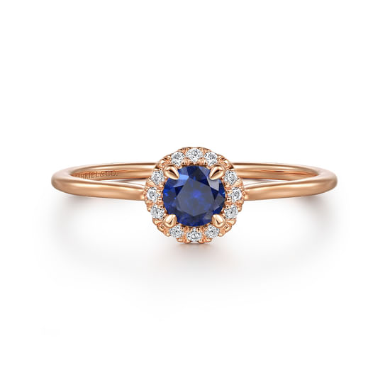 Gabriel - 14K Rose Gold Blue Sapphire and Diamond Halo Promise Ring