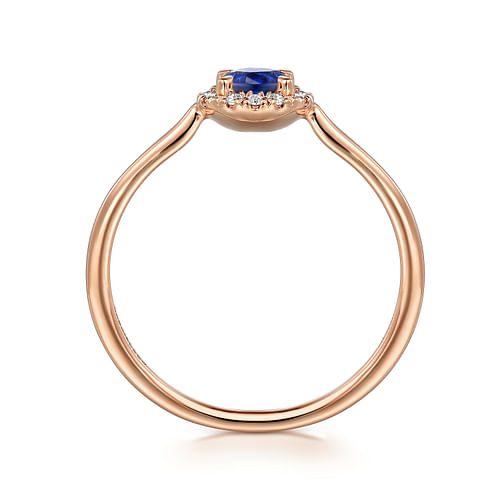 14K Rose Gold Blue Sapphire and Diamond Halo Promise Ring