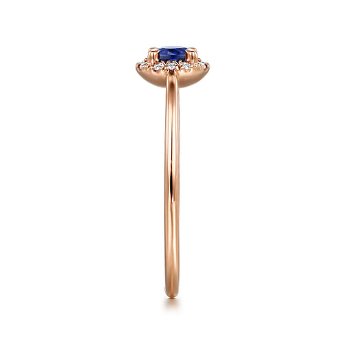 14K Rose Gold Blue Sapphire and Diamond Halo Promise Ring