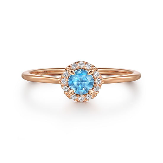 Gabriel - 14K Rose Gold Blue Topaz and Diamond Halo Promise Ring