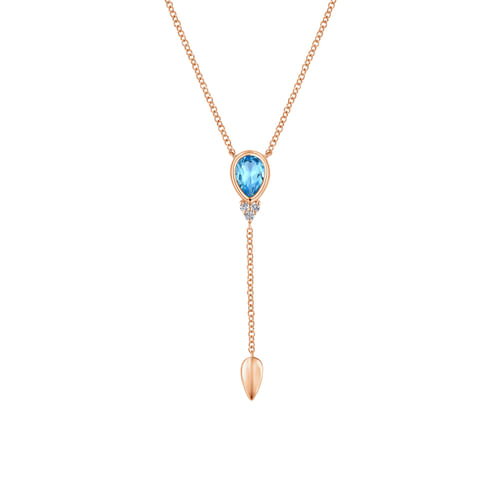 14K Rose Gold Blue Topaz and Diamond Necklace