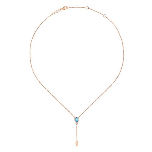 14K Rose Gold Blue Topaz and Diamond Necklace
