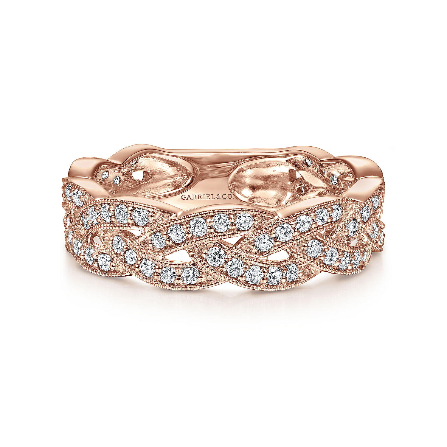 14K Rose Gold Braided Diamond Stackable Ring