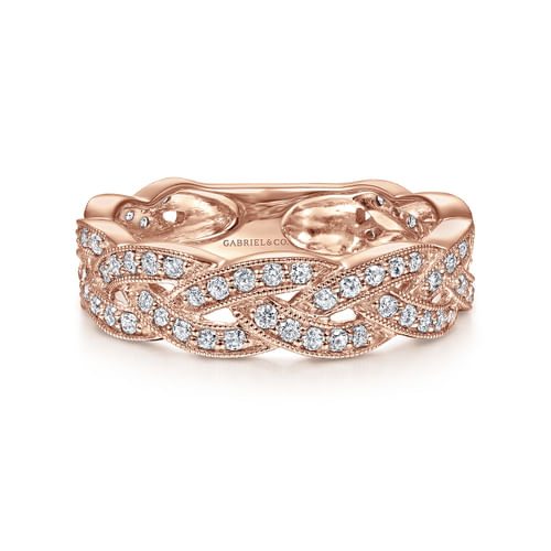 14K Rose Gold Braided Diamond Stackable Ring