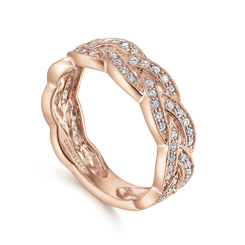 14K Rose Gold Braided Diamond Stackable Ring