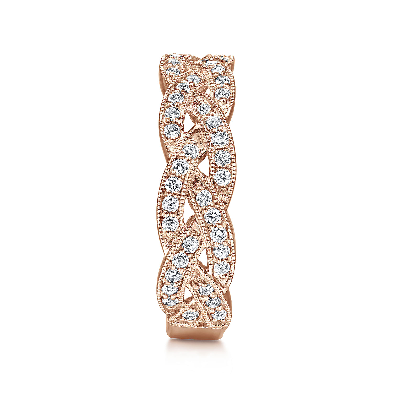 14K Rose Gold Braided Diamond Stackable Ring