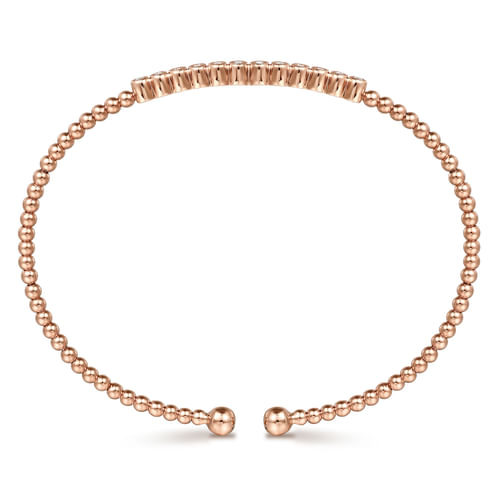 14K Rose Gold Bujukan Bead Cuff Bracelet with Bezel Set Diamond Stations