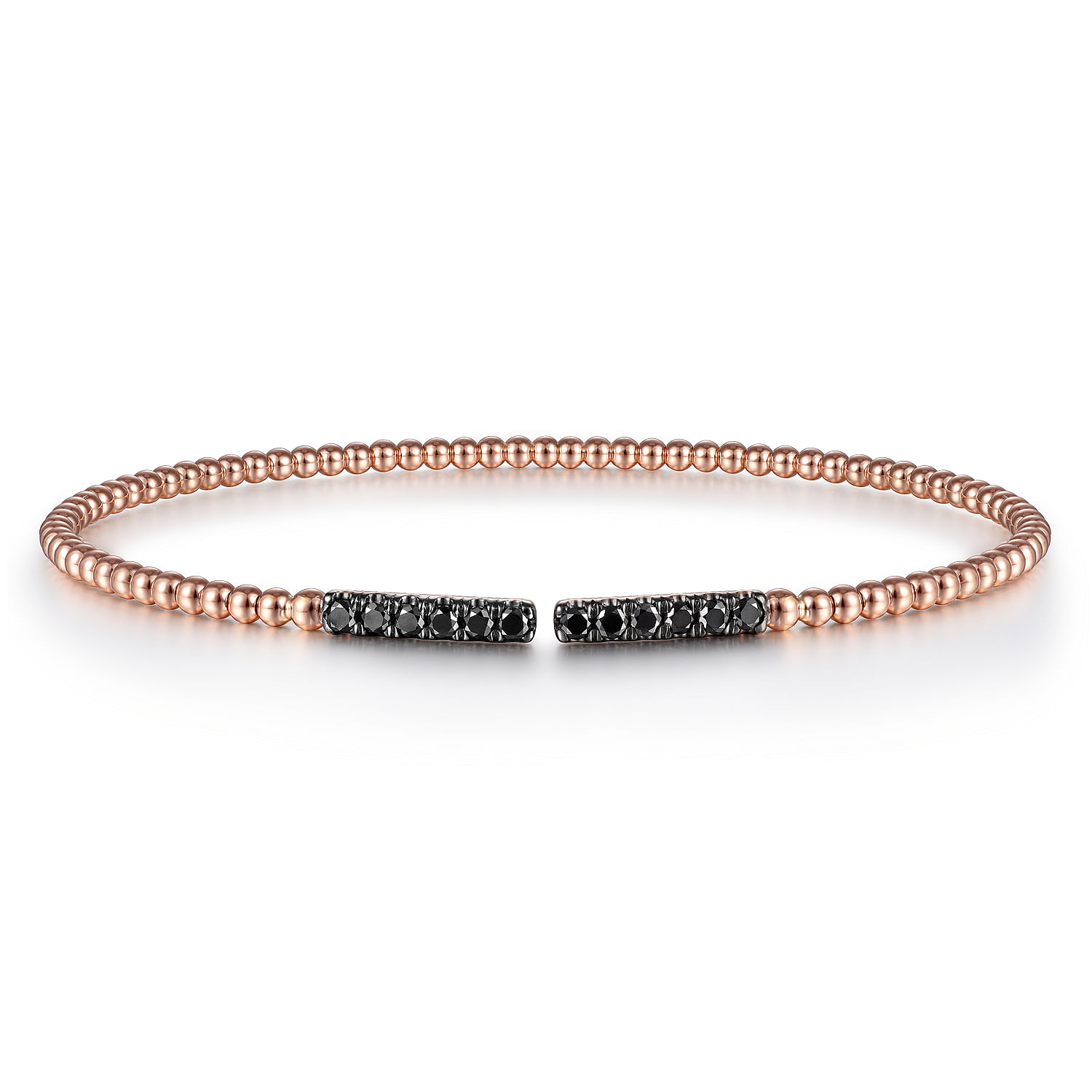 14K Rose Gold Bujukan Bead Cuff Bracelet with Black Diamond Pavé Bars