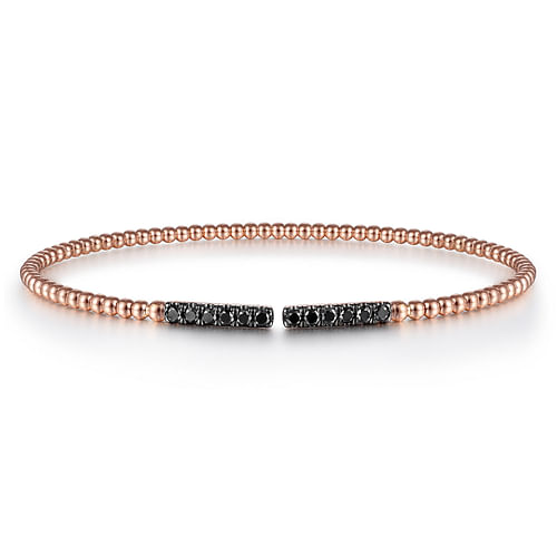 14K Rose Gold Bujukan Bead Cuff Bracelet with Black Diamond Pavé Bars