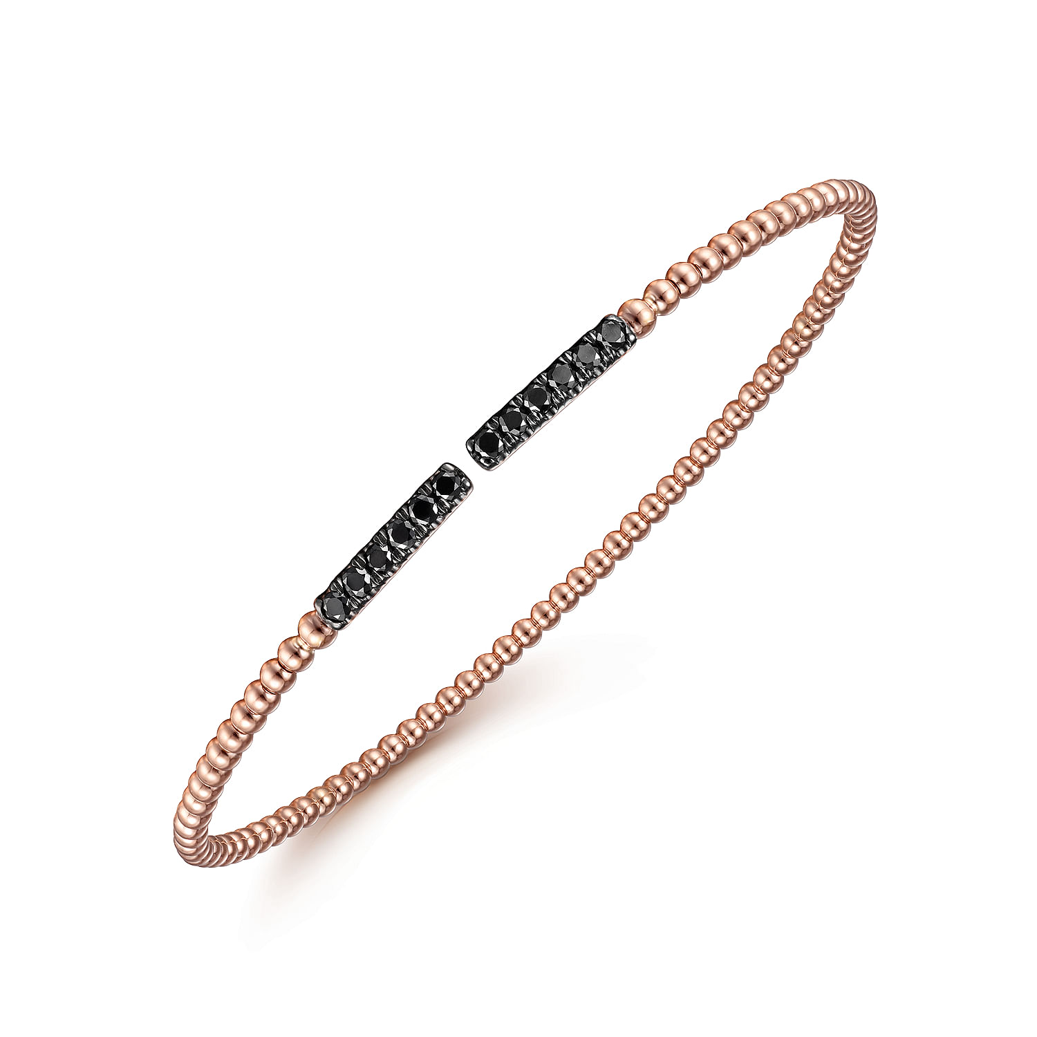 14K Rose Gold Bujukan Bead Cuff Bracelet with Black Diamond Pavé Bars