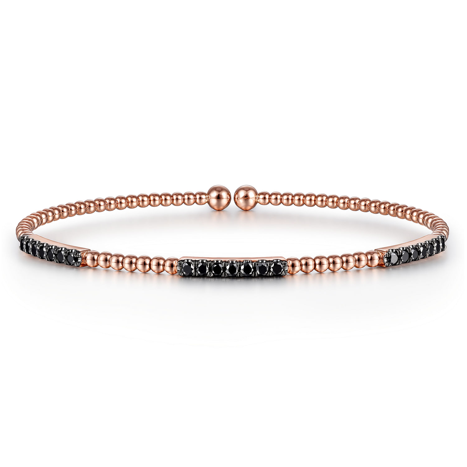 14K Rose Gold Bujukan Bead Cuff Bracelet with Black Diamond Pavé Stations