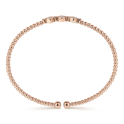 14K Rose Gold Bujukan Bead Cuff Bracelet with Cluster Diamond Hexagon Stations
