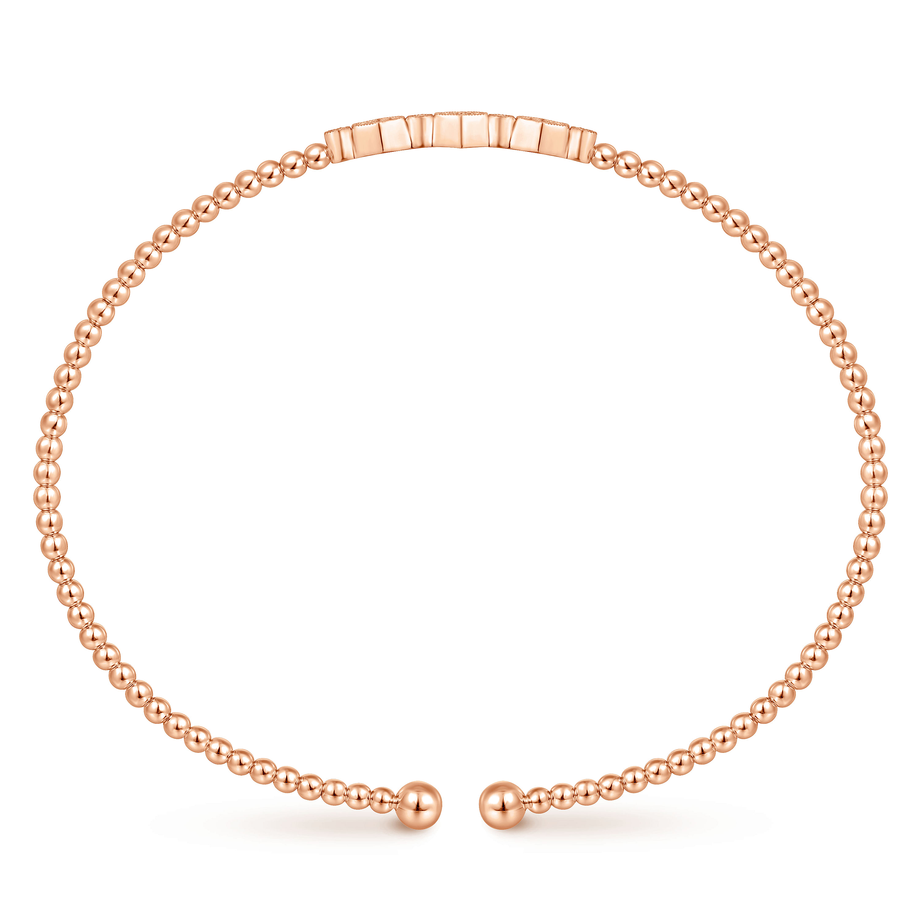 14K Rose Gold Bujukan Bead Cuff Bracelet with Cluster Diamond Hexagon Stations