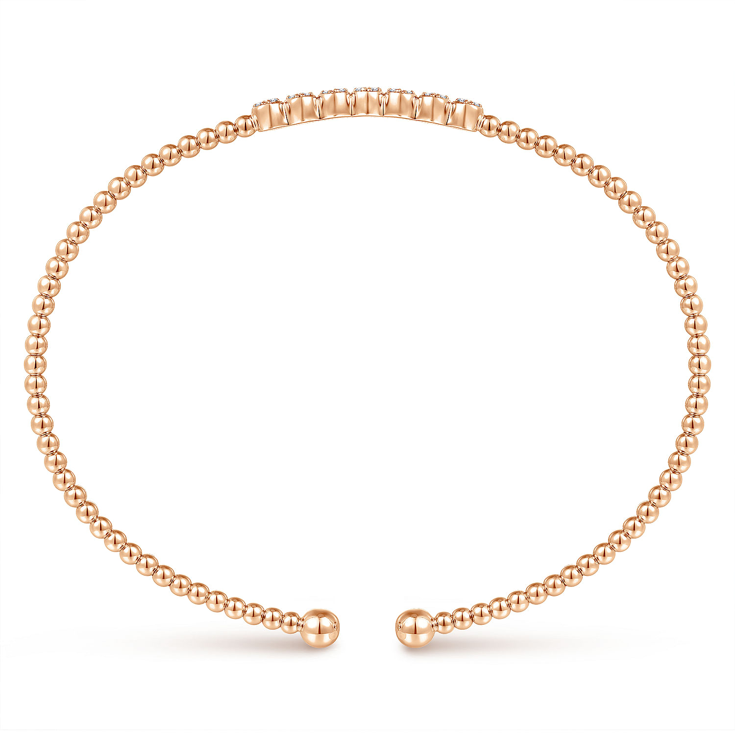 14K Rose Gold Bujukan Bead Cuff Bracelet with Cluster Diamond Stations