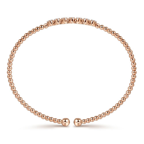 14K Rose Gold Bujukan Bead Cuff Bracelet with Cluster Diamond Stations