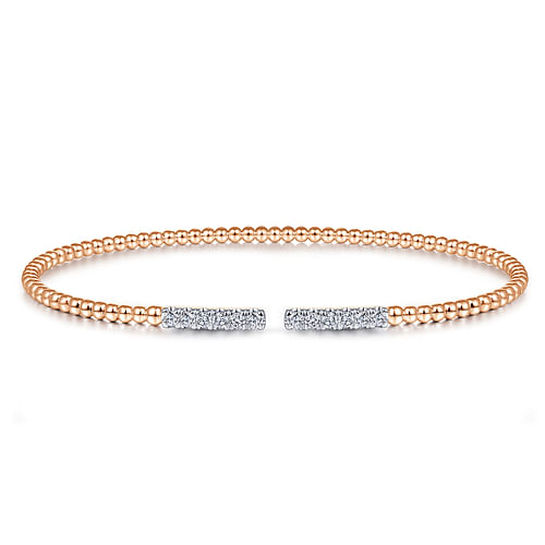 14K Rose Gold Bujukan Bead Cuff Bracelet with Diamond Pavé Bars