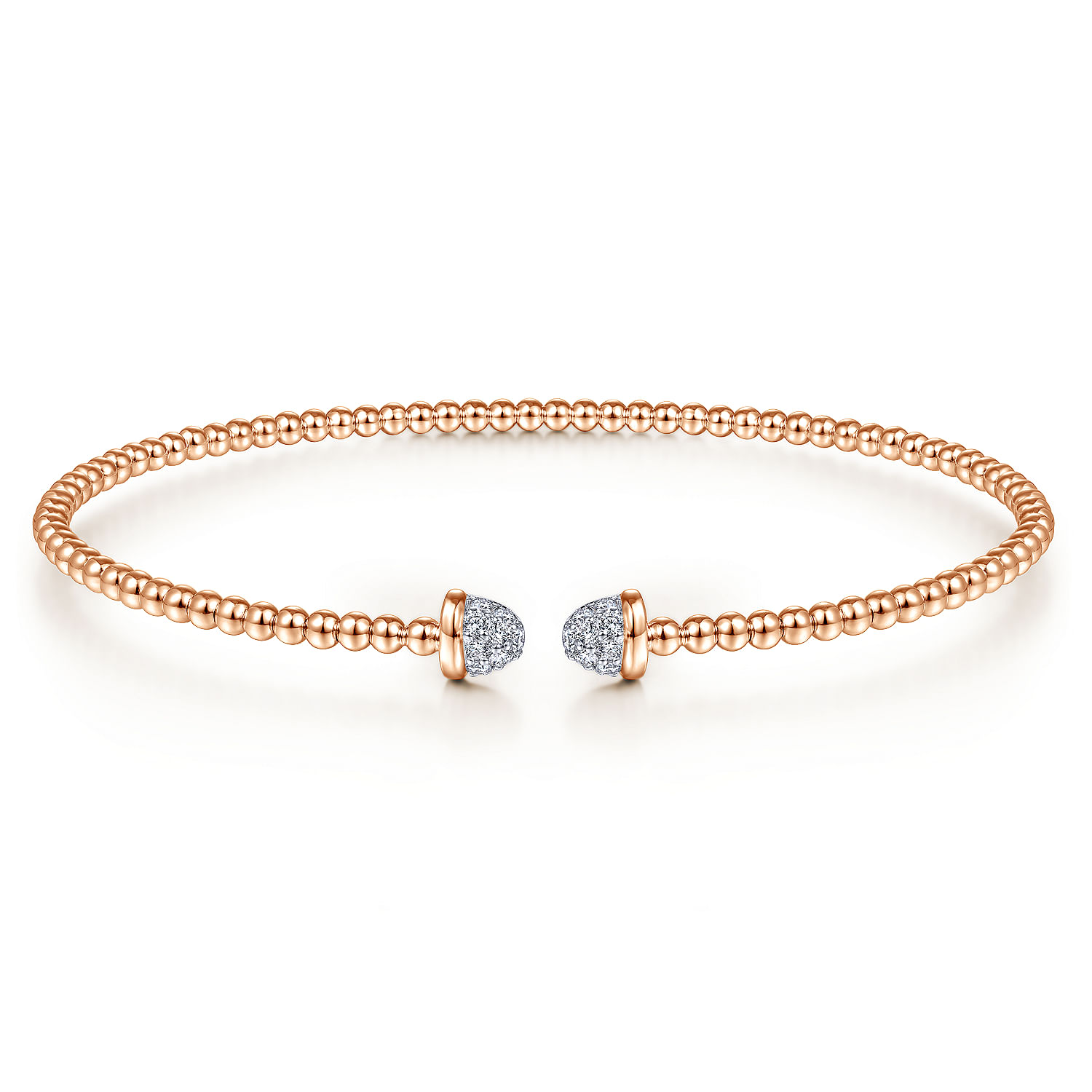 14K Rose Gold Bujukan Bead Cuff Bracelet with Diamond Pavé Caps