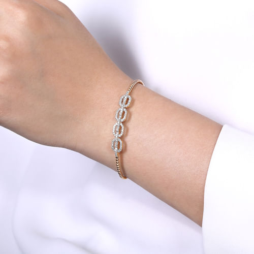 14K Rose Gold Bujukan Bead Cuff Bracelet with Diamond Pavé Links