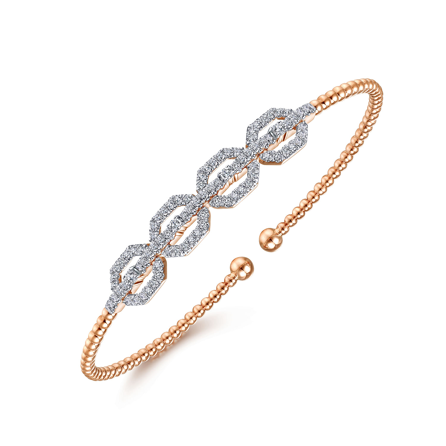 14K Rose Gold Bujukan Bead Cuff Bracelet with Diamond Pavé Links