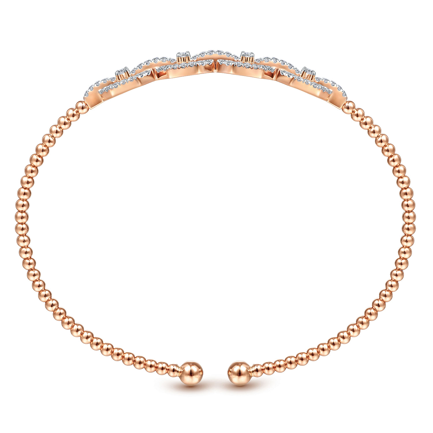 14K Rose Gold Bujukan Bead Cuff Bracelet with Diamond Pavé Links