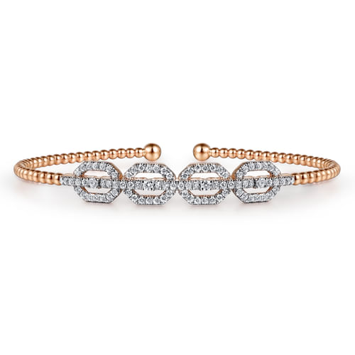 14K Rose Gold Bujukan Bead Cuff Bracelet with Diamond Pav¿ª Links