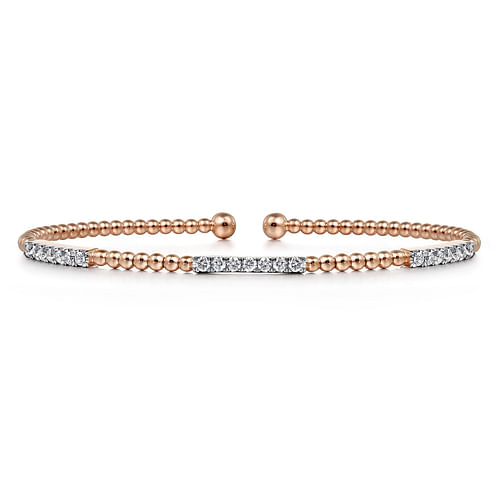 14K Rose Gold Bujukan Bead Cuff Bracelet with Diamond Pavé Stations